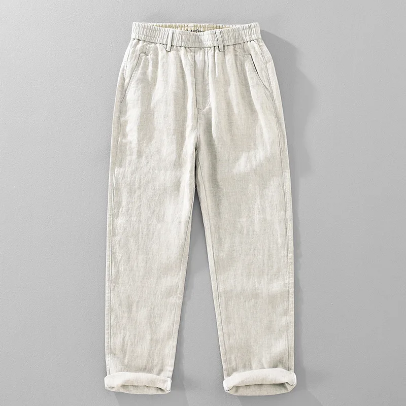 Italian Style 100% Linen Trousers Moisture-Wicking Breathable Plus Size Straight Casual Pants Business Commuter Men's Trousers