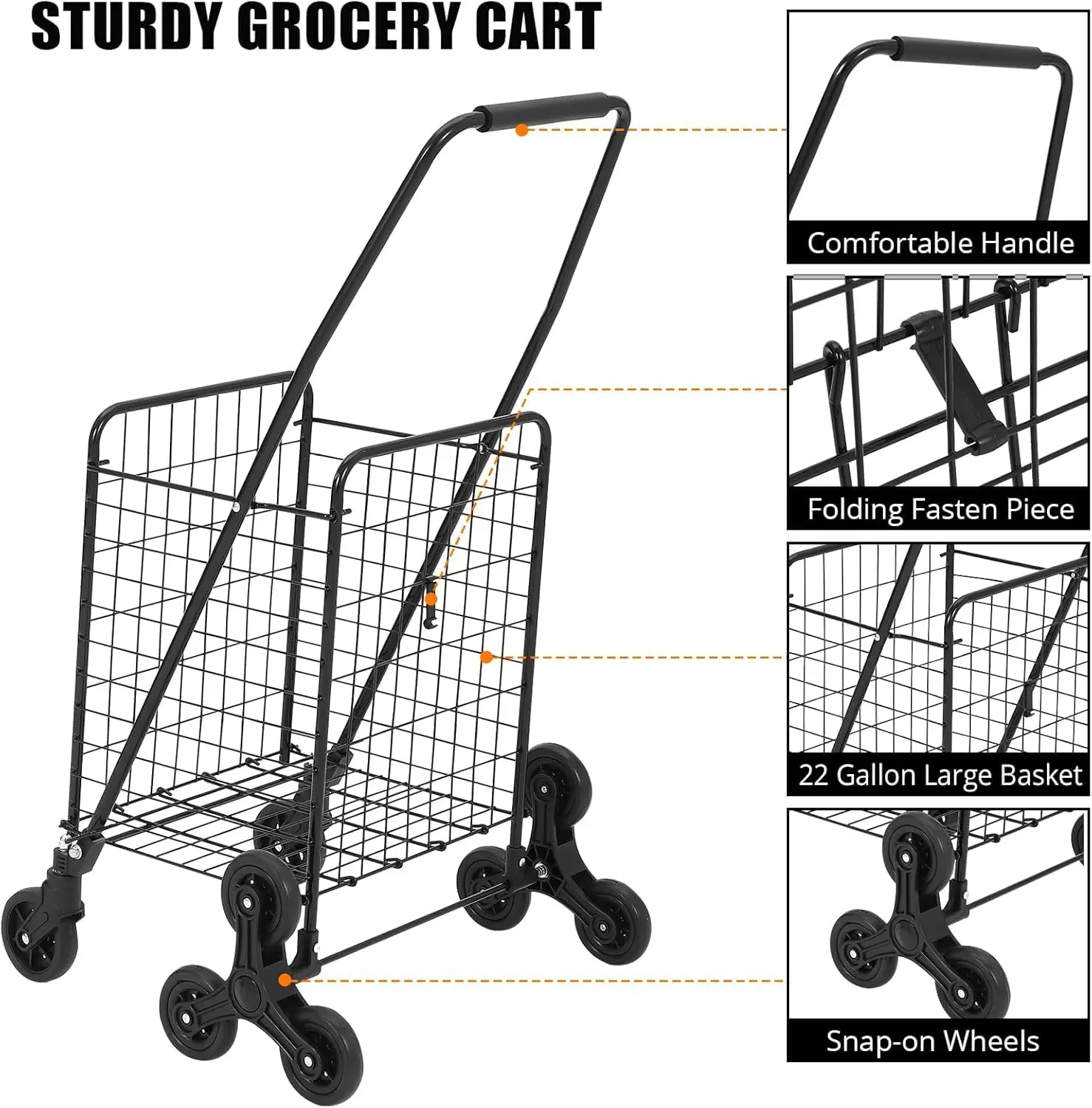 عربة تسوق قابلة للطي بسعة 110 رطل، عربة أدوات من سبائك الصلب مع عجلات تسلق الدرج، سلة كبيرة 22 جالونًا #2
