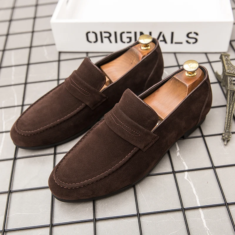 Summer brown Men Loafers Business office wedding shoes suede shoes Flat Shoes Slip On Male Casual Shoes  zapatillas de deporte