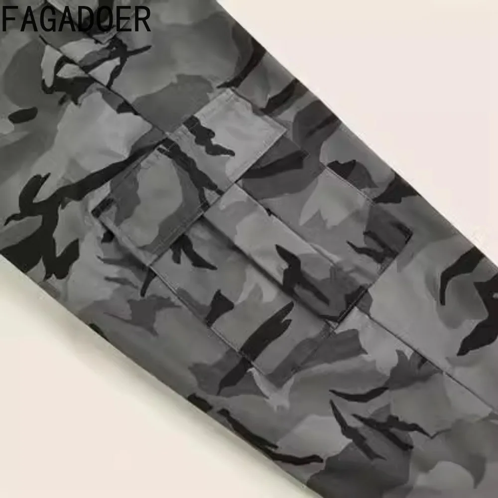 FAGADOER-Pantalon Cargo Gris pour Femme, Imprimé CamSolomon, Taille Haute, lèvent, Poches, Jogging Sportif, Bas Féminins, Nouvelle Collection Printemps 2024