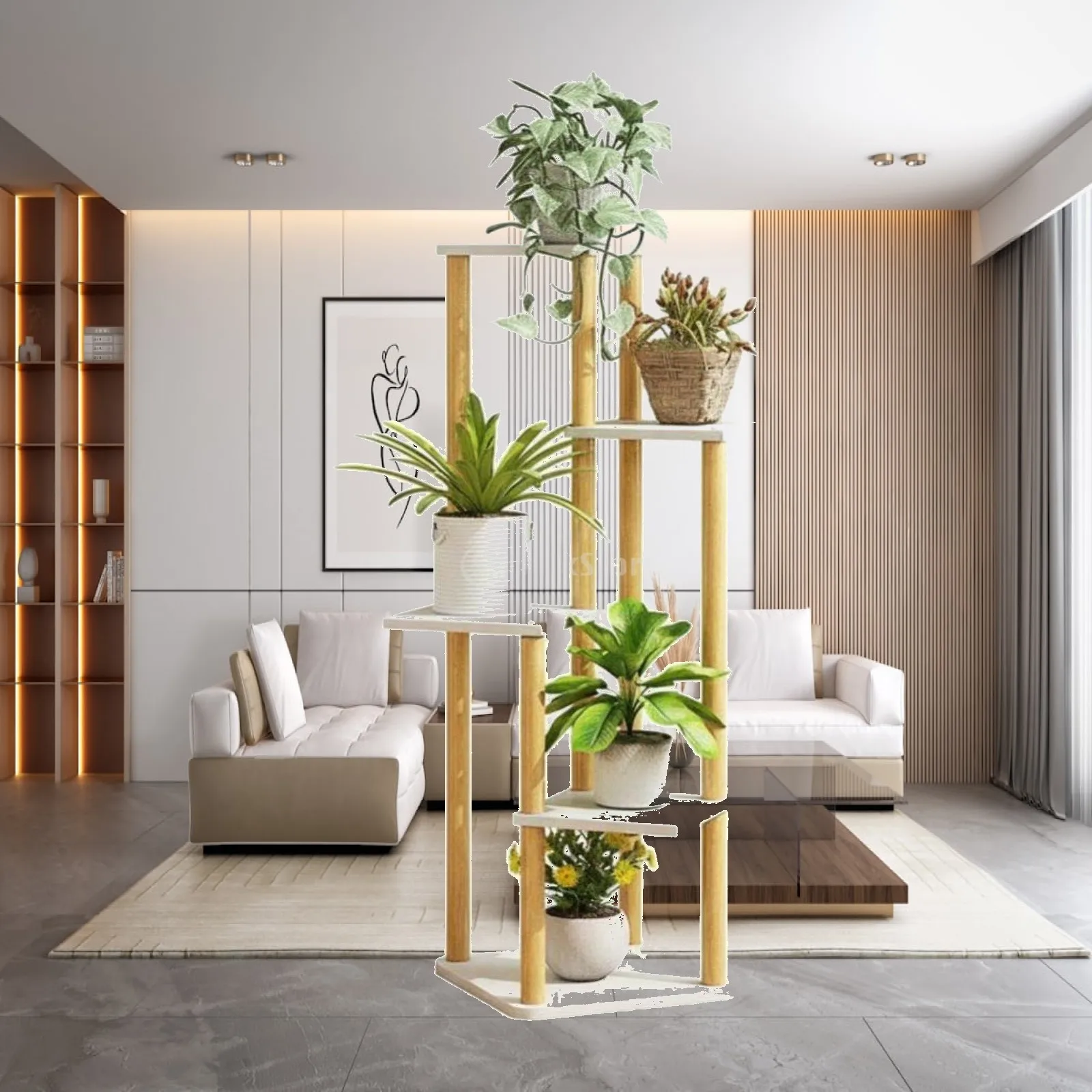 Multi Tier Flower Stand Artificial Boards Waterproof Plant Shelf for Living Room Balcony Interior
