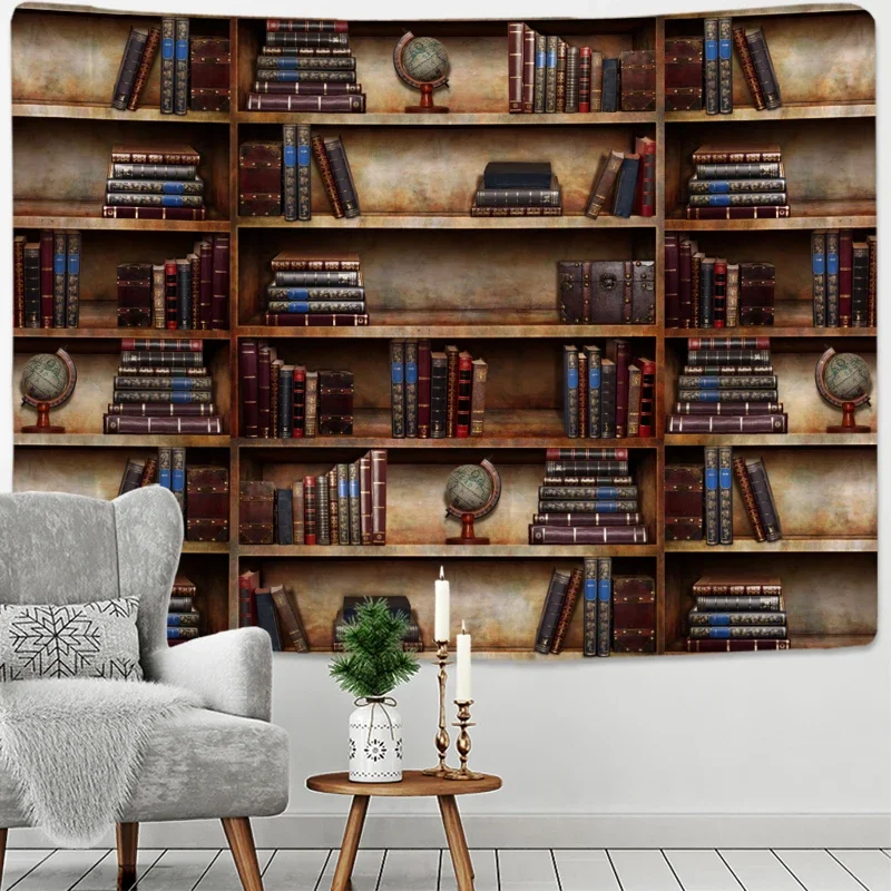 Retro Magic Bookcase Tapestry Mysterious Library Tapestries Wall Hanging Art Throw Tapestries Home Aesthetic Room Decor Mural