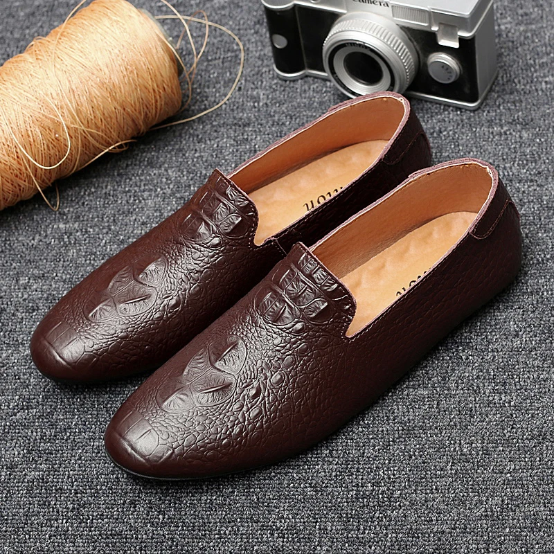 

Nice Pop Crocodile Pattern Singl Shoes Pointed Toe Men Dress Shoes Handmade Outdoor Soft Driving Shoes Antiskid Men Oxford Shoes