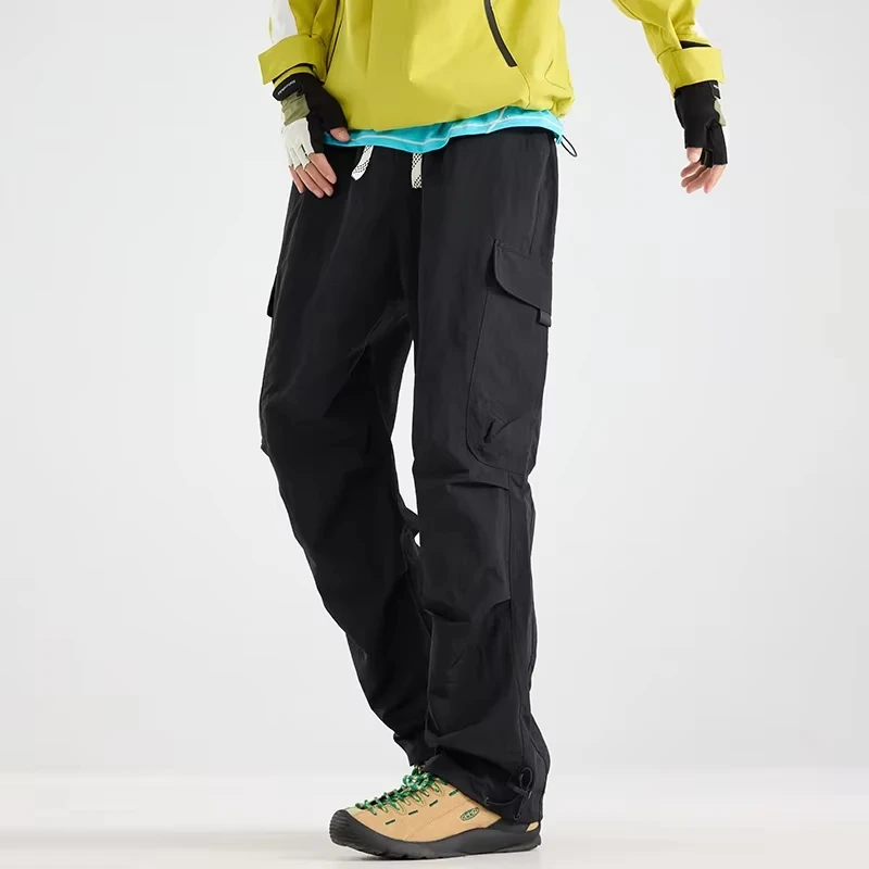 Men's Outdoor Hiking Pants Waterproof Water-repellent Wide Leg Cargo Trousers Elastic Waist Drawstring Casual Streetwear Bottoms