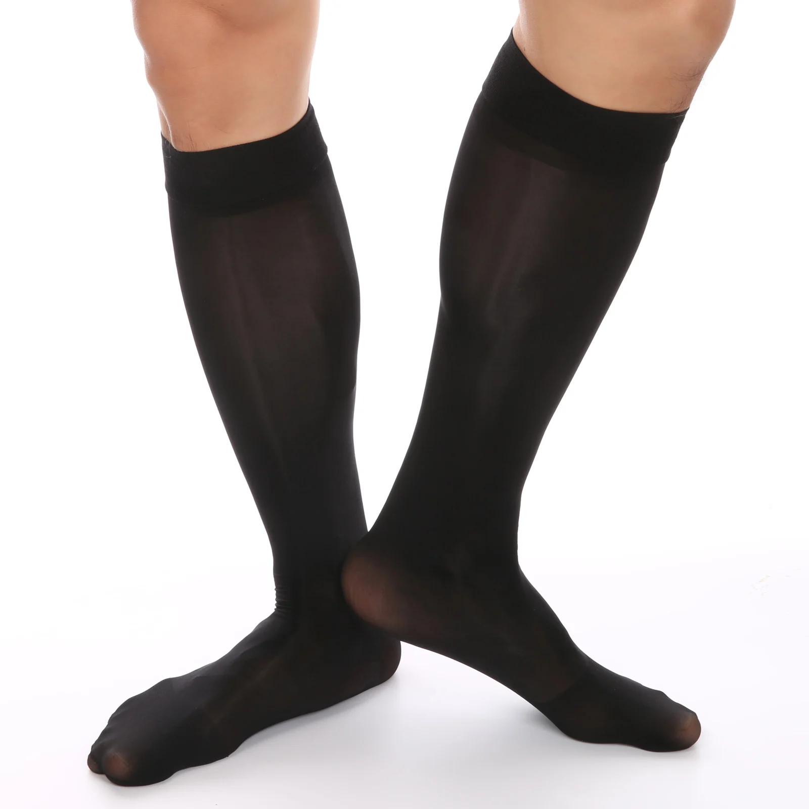 CLEVER-MENMODE Ultra-thin Sexy Stockings Oil Shine Men\'s Silky Long Transparent Socks Male Dress Stockings See Through Elastic