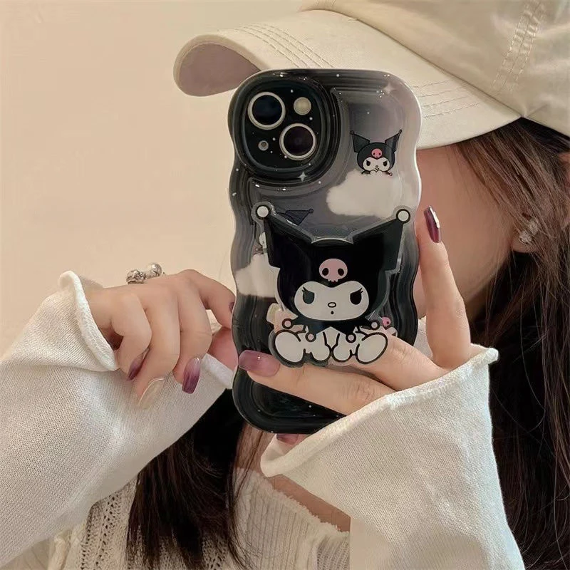 Sanrio Cartoon Kuromi Case For Iphone 14 13 12 11 Pro Max Printed Phone Case with Holder Full Pack Silicone Anti Drop X XS Cover