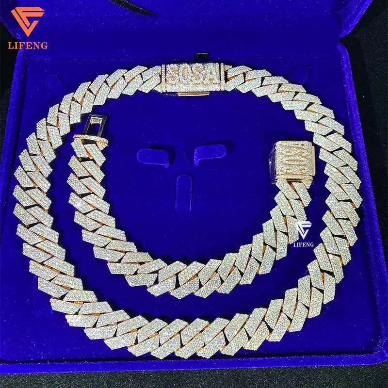 

Rose Gold Plated Miami Cuban Chain Custom Name 925 Sterling Silver With VVS Moissanite Charms Necklace and Bracelet Jewelry Set