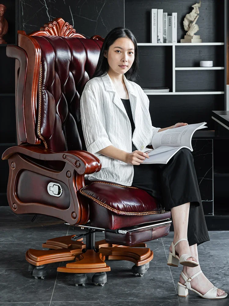 

NEW Genuine leather boss chair, business massage senior class chair, reclining office