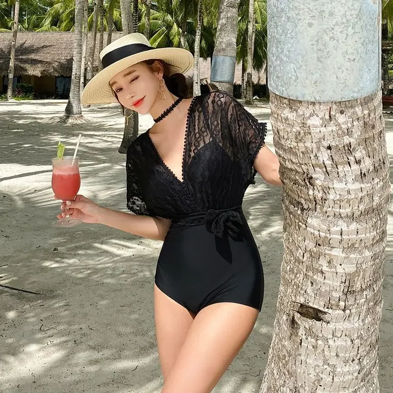 

Korean Style One Piece Swimwear Women Padded Swimwear Black Swimsuit Bathing Suit Sexy Lady Monokini Beachwear New