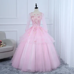 Ashley Gloria Longsleeve Quinceanera Dresses Ball Gown Sweet Pink Flower Party Dress 15 Years Princess Dress 2024 New For Girls