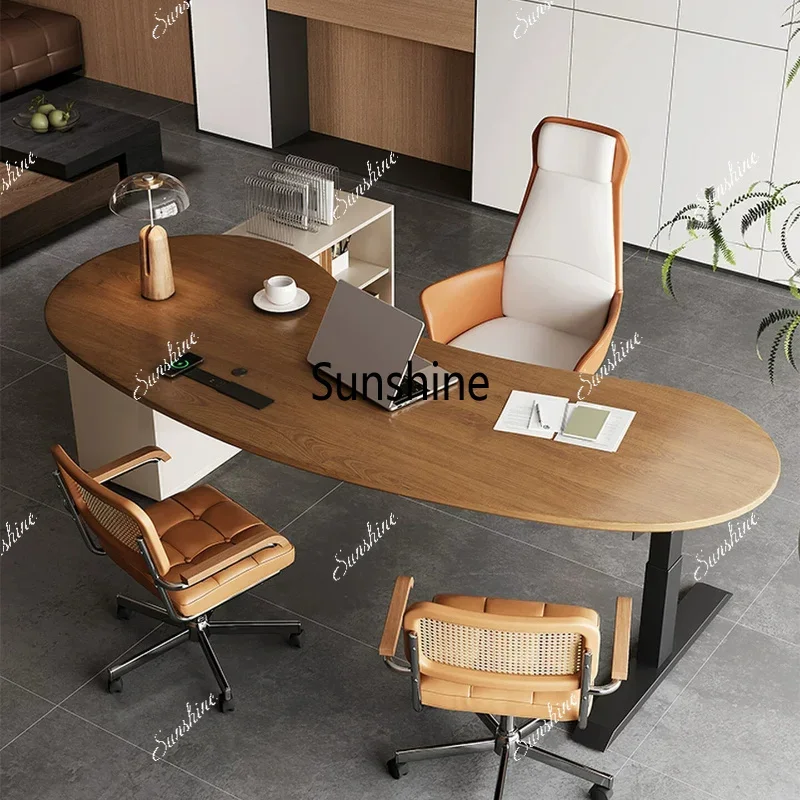 TJAdvanced solid wood curved young boss table lifting desk