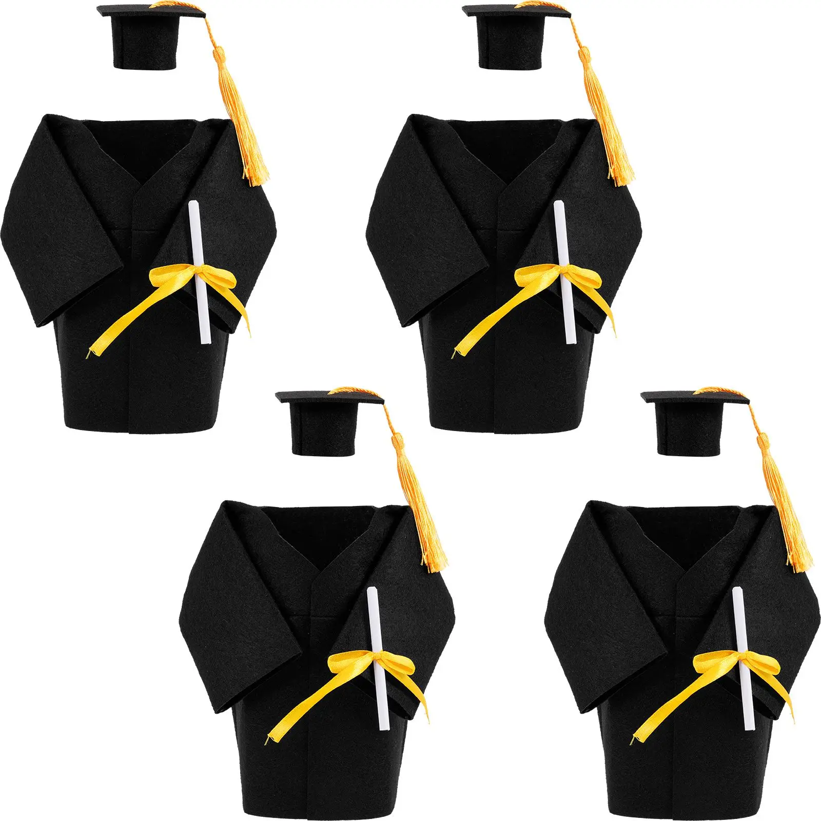 

4 Sets Graduation Cap Decorations Mini Doctor Hat Bottle Covers Party Favors Reusable Stoppers Black Material