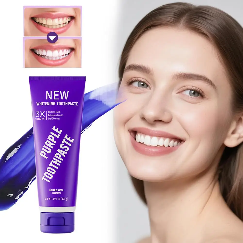 

Hot Sale Purple Toothpaste New Whitening Toothpaste Refreshing Breath Remove Yellow Stains Non-Irritating For Sensitive Teeth