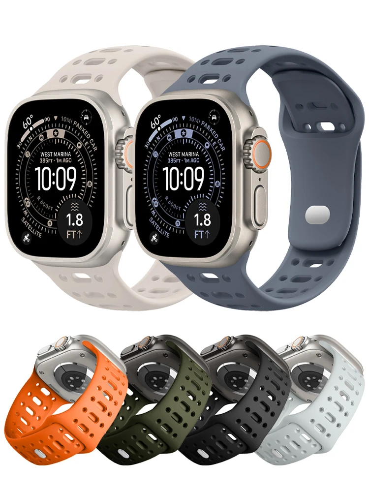 Neues Sportarmband für Apple Watch-Armbänder 49 mm, 46 mm, 45 mm, 44/42/41/40 mm, atmungsaktives Silikonarmband, Correa iWatch 11/10/9/8/Ultra/SE