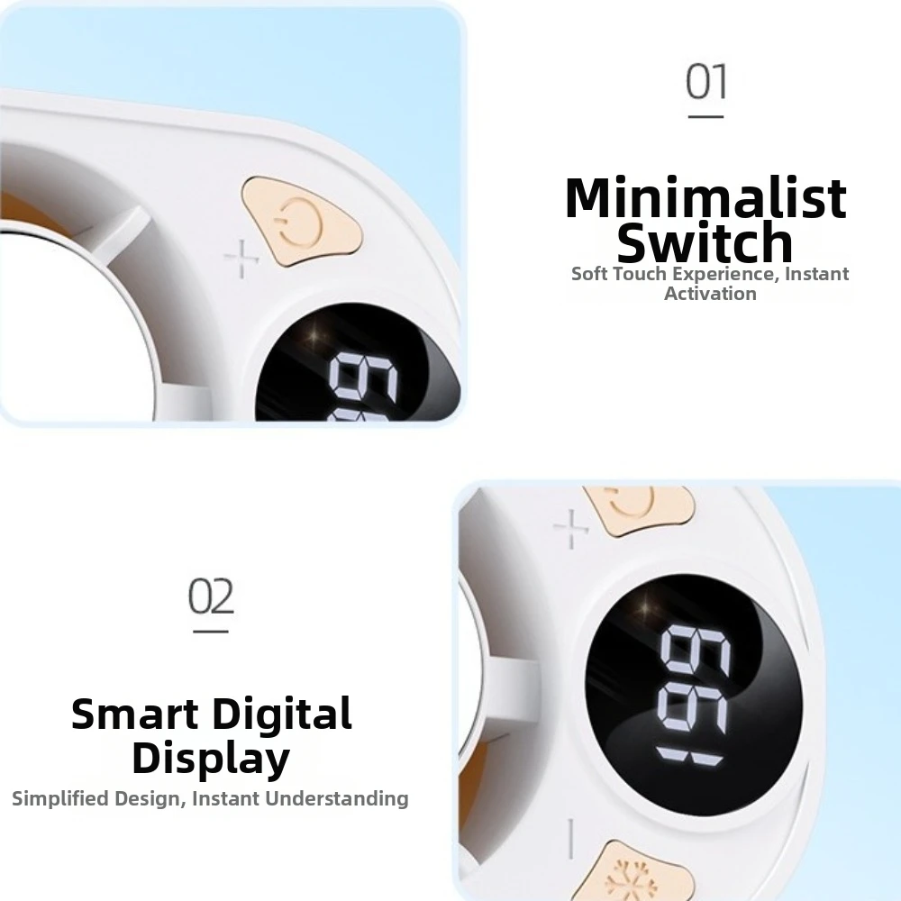 USB Charging Clip On Car Air Conditioner LED Display Long Battery Life Neck-mounted Handheld Mini Fan Silent Operation