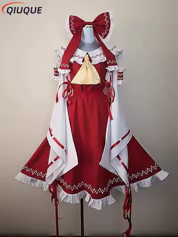 Anime Touhou Project Cosplay Costume Wig Hakurei Reimu Mikofuku Women Uniform Dress Full Set