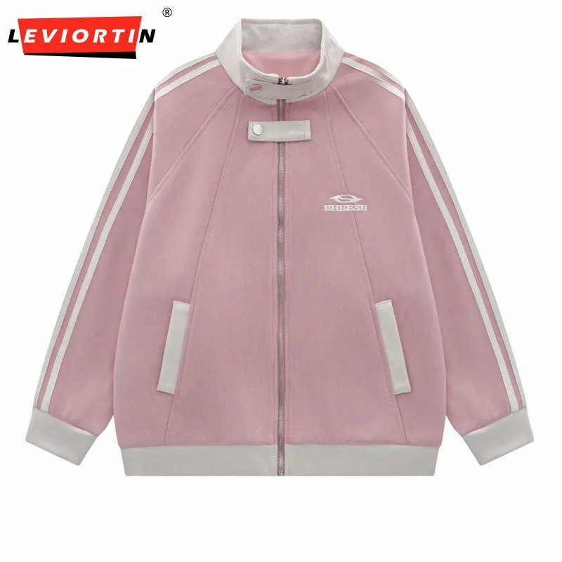 Men's clothing European and American fashion trend deconstruction splicing casual loose color stand up collar baseball jacket