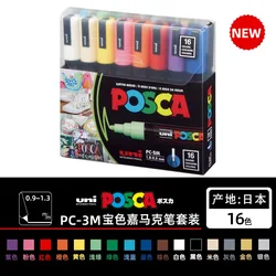 Uni Plumones Markers Pen Set 7/8/15/16 Colores POSCA PC-3M Stationery  Acrylic Graffiti POP Poster Advertising Painting Glass