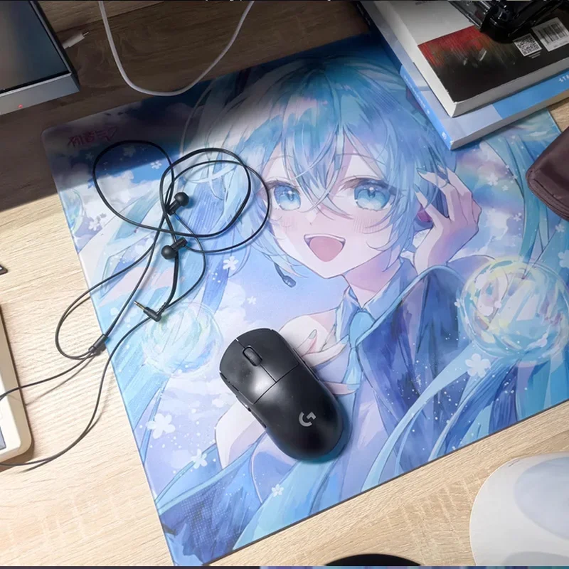 Japanese Anime Blue Girls Glass Mouse Pad Tempered Surface Custom Gamer Fps Gaming Desk Mat PC E-sports Mousepads Gifts Replica