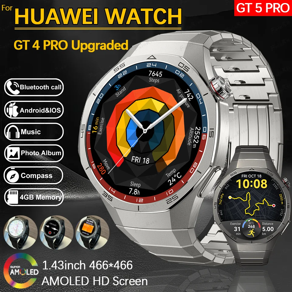 For Huawei GT5 PRO Smart Watch Men Watch GT4 Pro upgraded version AMOLED HD Screen Bluetooth Call GPS NFC Heartrate SmartWatches