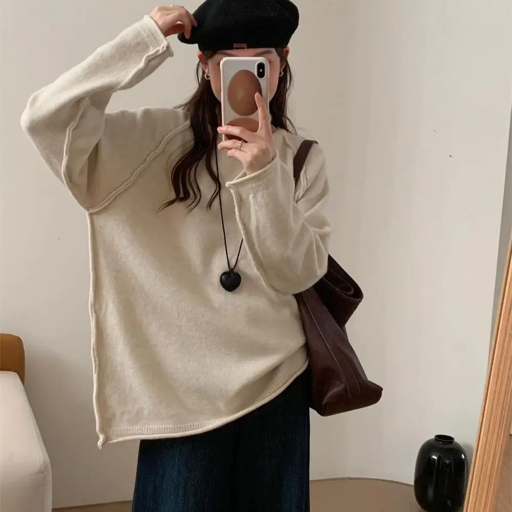 

Свободный женский вязаный свитер Oversize Lazy Sle, круглый Ne Long Sve, мягкий, уютный, осенне-зимний, новый дизайн, модный