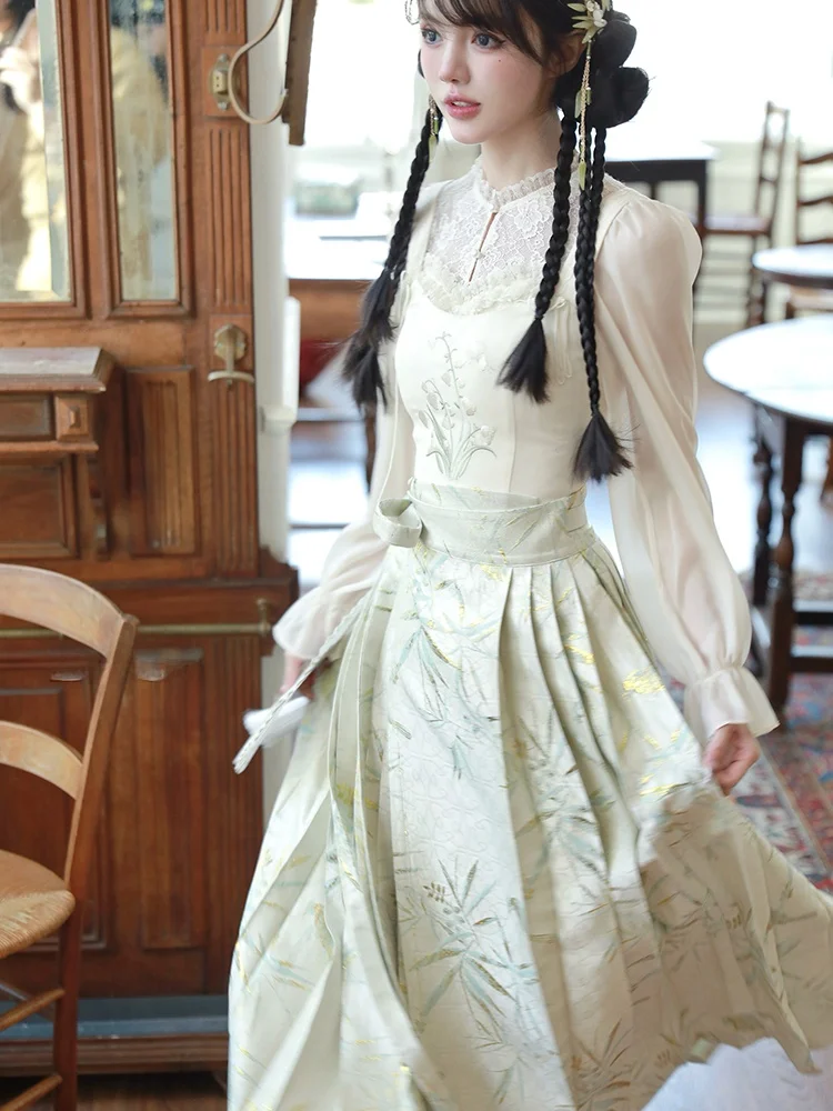 

Новая китайская юбка с высокой талией, вышитая, А-силуэт, женская модная юбка с эффектом похудения, осенняя коллекция