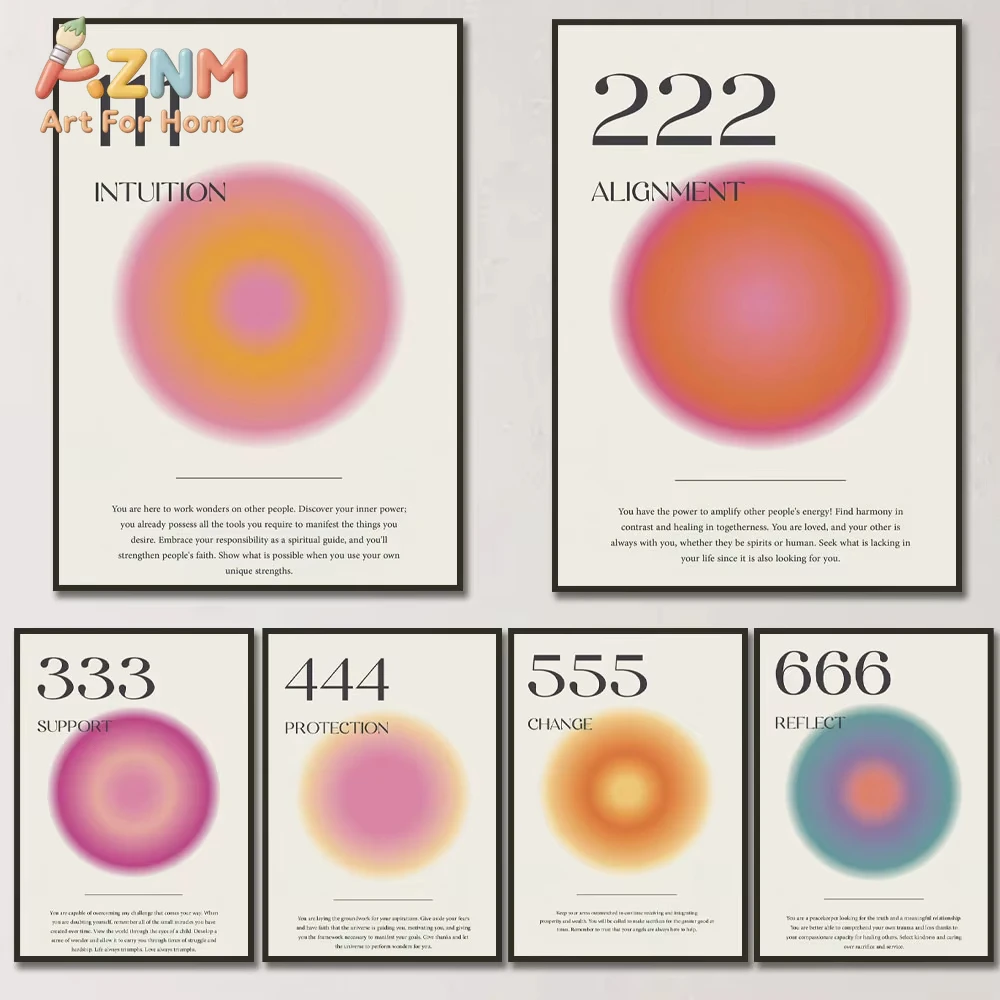 

1pc Modern Angel Numbers Aura Art Wall Poster Prints Optical Gradient Color Aesthetic Pictures Canvas Painting for Home Decor