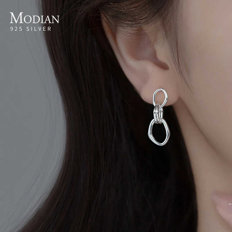 Modian Trendy Abstract Line Design Stud Earrings 925 Sterling Silver Swing Elegant Jewelry For Women Earring Gifts Accessories