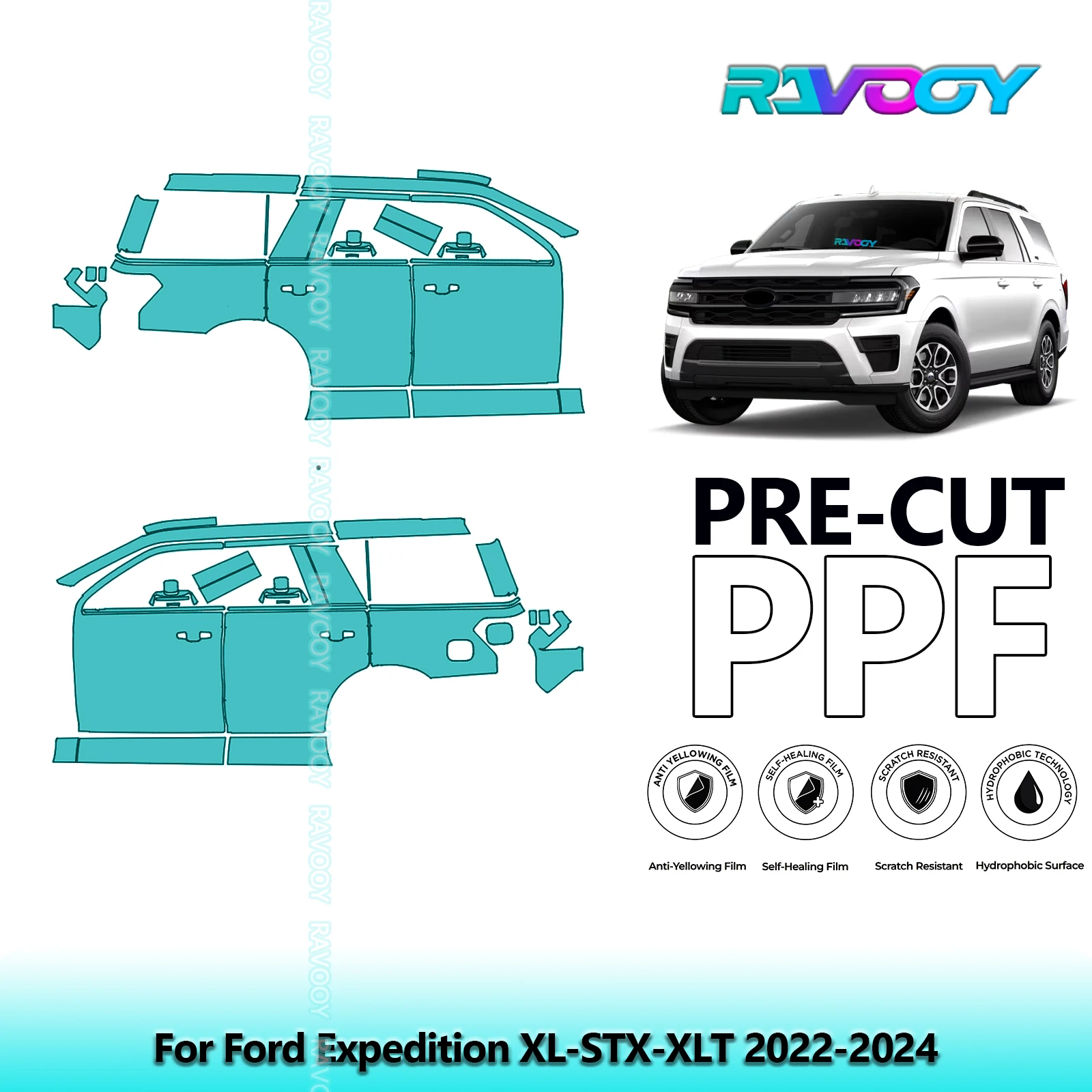 لفورد إكسبيديشن XL-STX-XLT 2022-2024 8.5mil واضح ماتي قبل قطع باب PPF ومجموعة عمود A/B مجموعة طبقة حماية الطلاء من البولي يوريثان #1