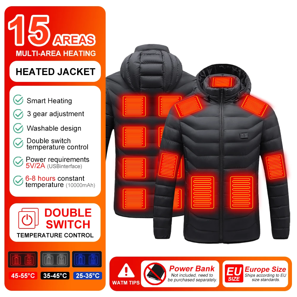 15 zone heated jacket women's warm vest  winter men's heated jacket adjustable temperature vest Sprots warm jacket