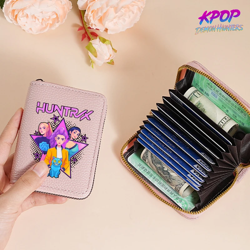 

New KPop Demon Hunters PU Wallet Girl Kawaii Anime Large Capacity Purse Women Fashion Multi Functional Wallets ID Card Bags Gift