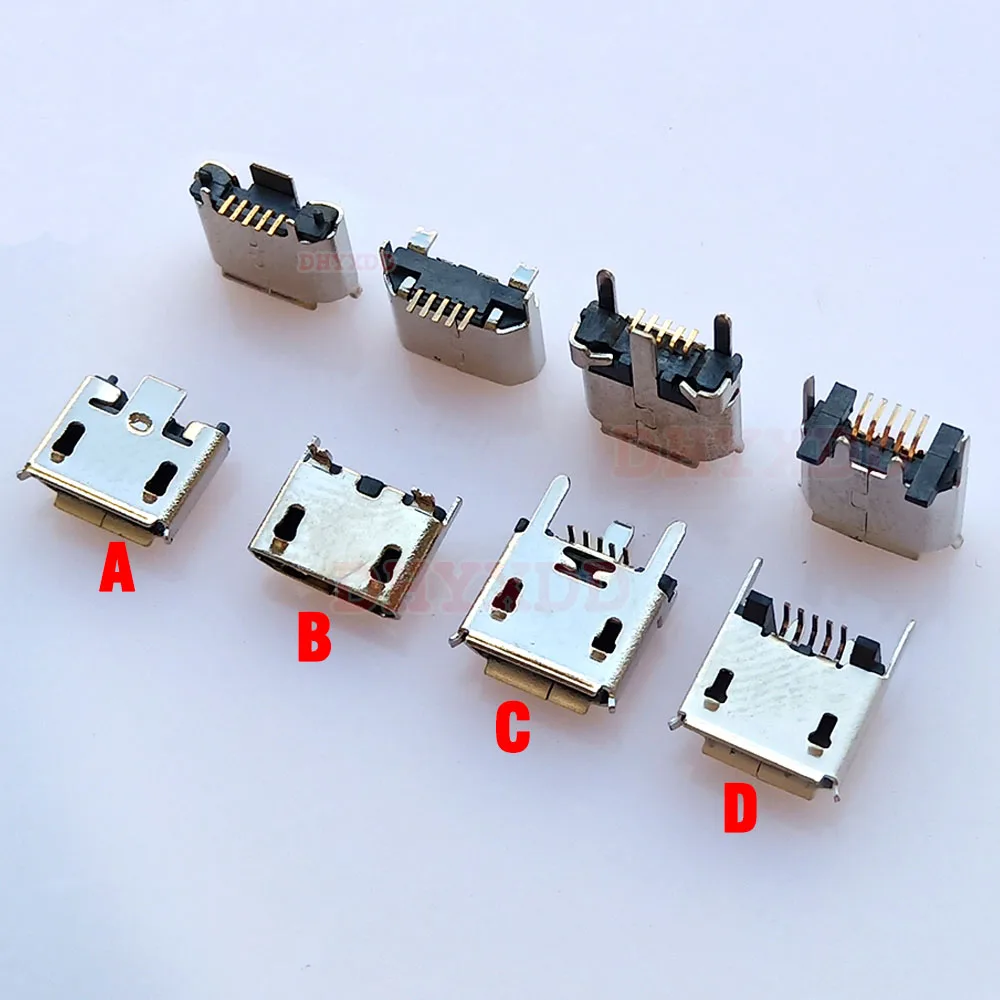 10X USB 2.0 Charging Socket Micro USB 5Pin Connector B Type Female 180 Degree SMT DIP Flat Mouth Bluetooth Audio Interface Jack