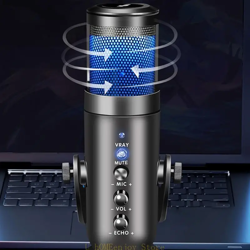 B0KF RGB Colorida Micrófono condensador USB para grabar chat computadora PC cantando