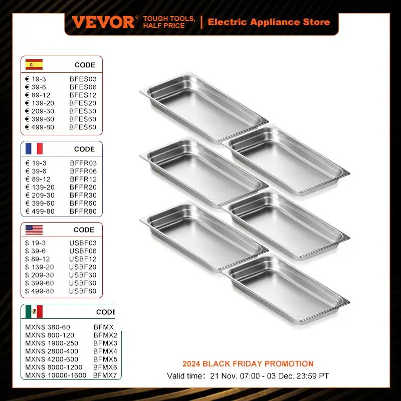 

VEVOR 6 Pack Buffet Chafing Dishes 2.5"-6"Deep Steam Table Pan Full Size 0.8mm Thick Stainless Steel Catering Storage Food Pan