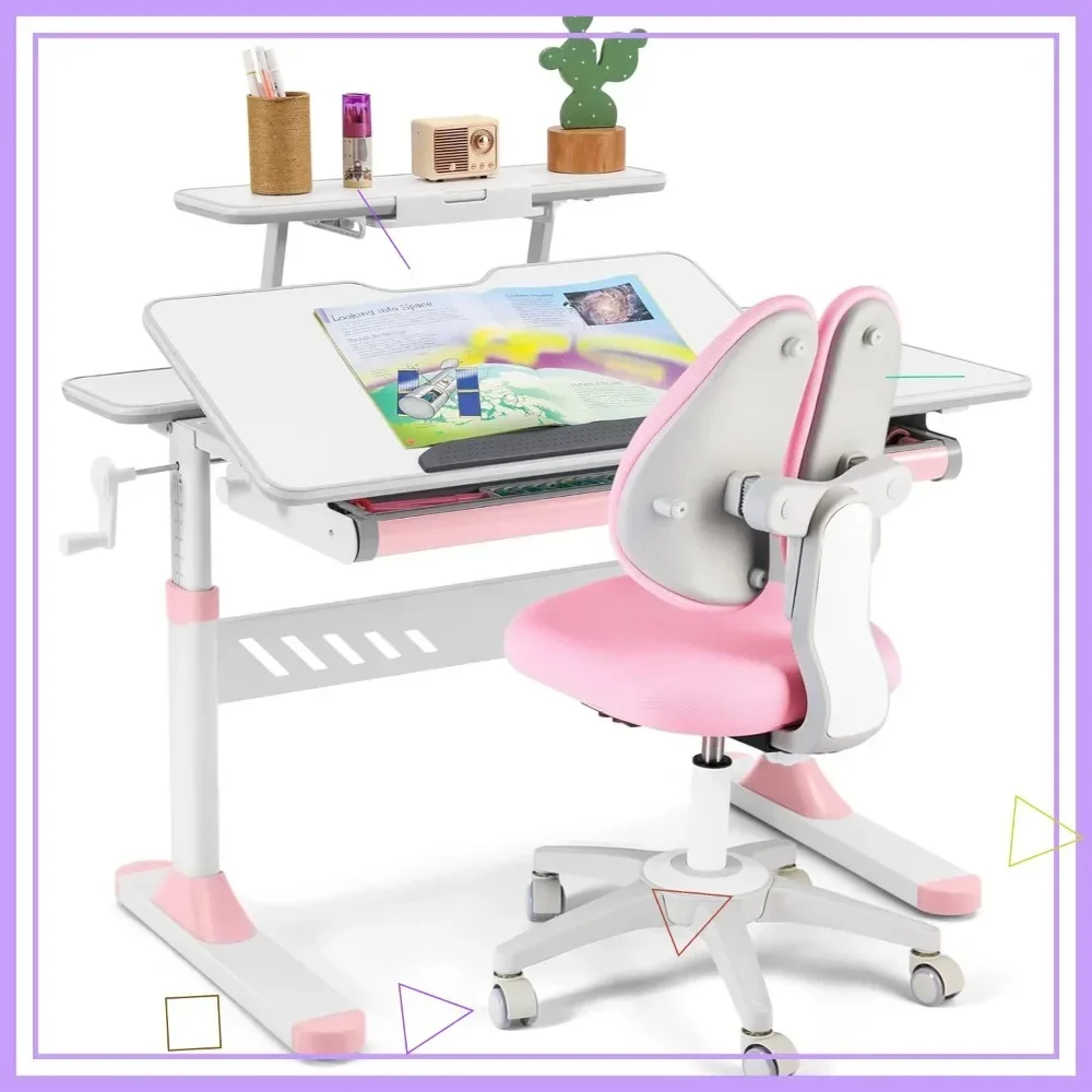 

Хит продаж: Регулируемый детский комплект для учебы (стол и стул), эргономичный письменный стол с наклонной столешницей, выдвижным ящиком и подставкой для книг, розовый, для девочек
