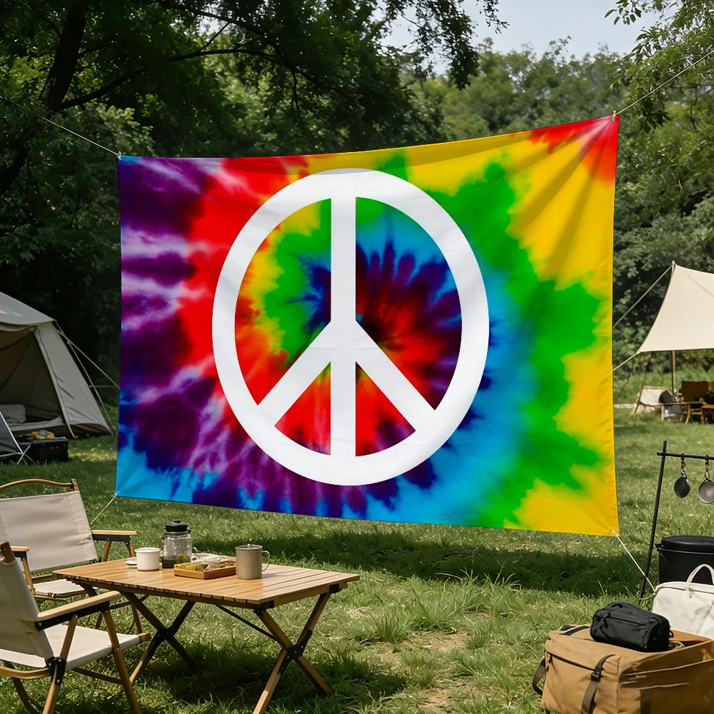 Peace Sign Tie Dye flag Tapestries Outdoor Parties Bedrooms Living Rooms Dorm Rooms Wall Decor Banners Gifts