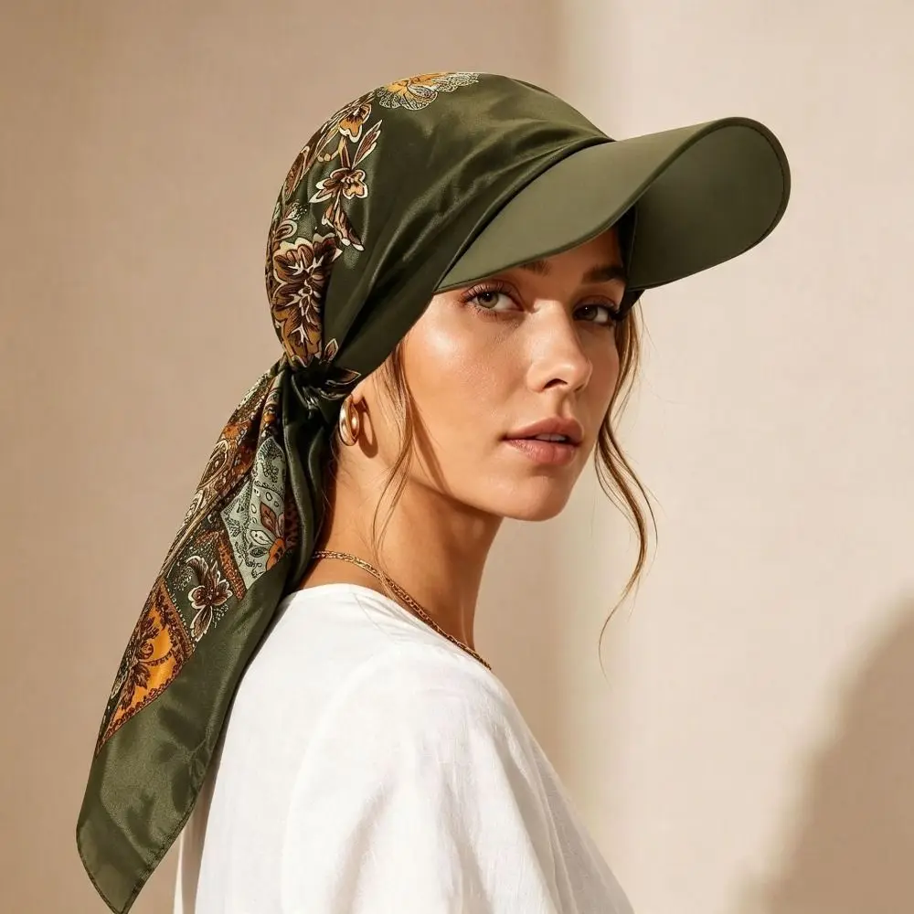 Portable Sun Visor Brim Satin Head Scarf Stylish Breathable Sun Visor Scarf Elegant Headwrap Outdoor