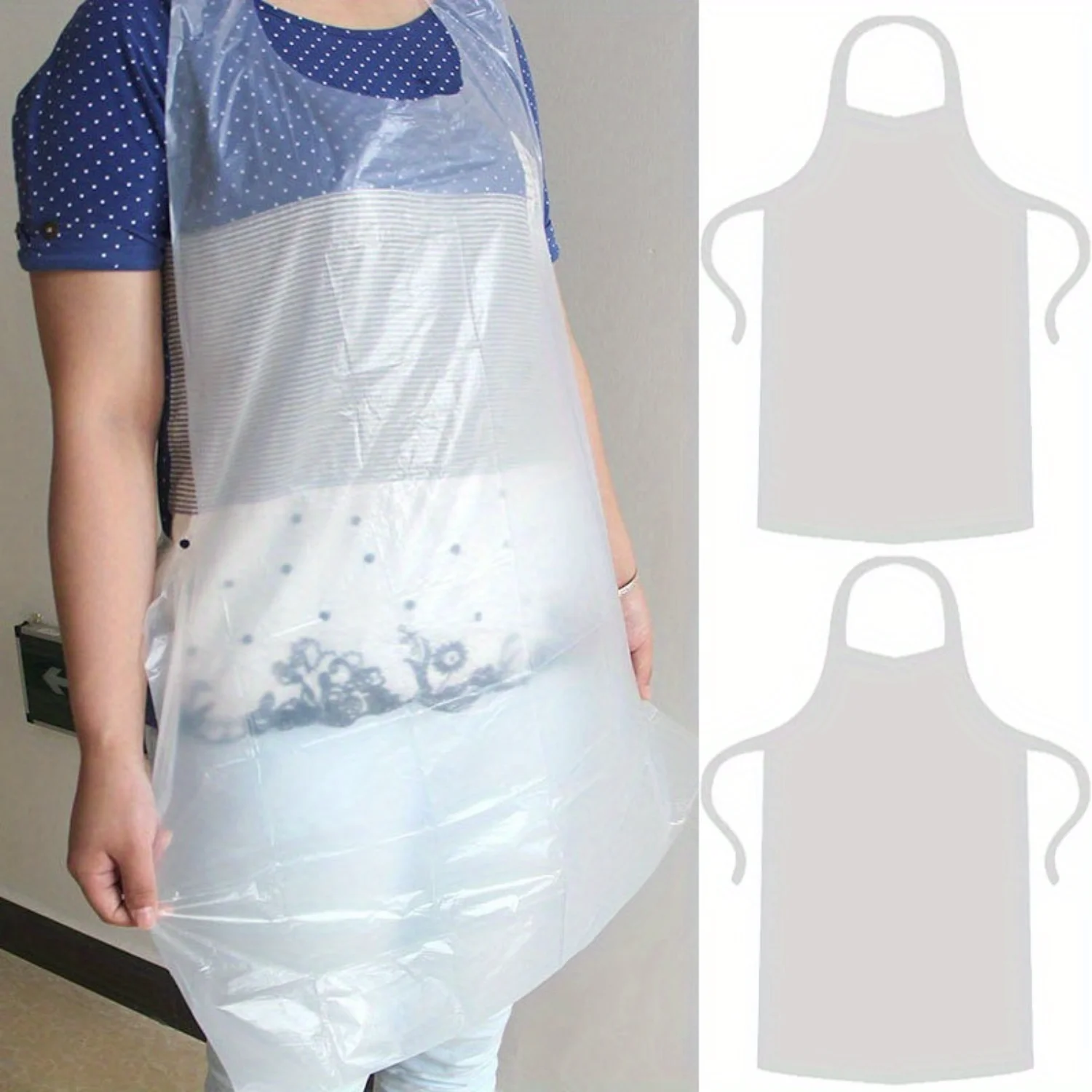 100-Pack Disposable Plastic Aprons for Adults - Waterproof and Oil-Proof PE Bibs for Painting, Dining, and Hot Pot - One Size Fi