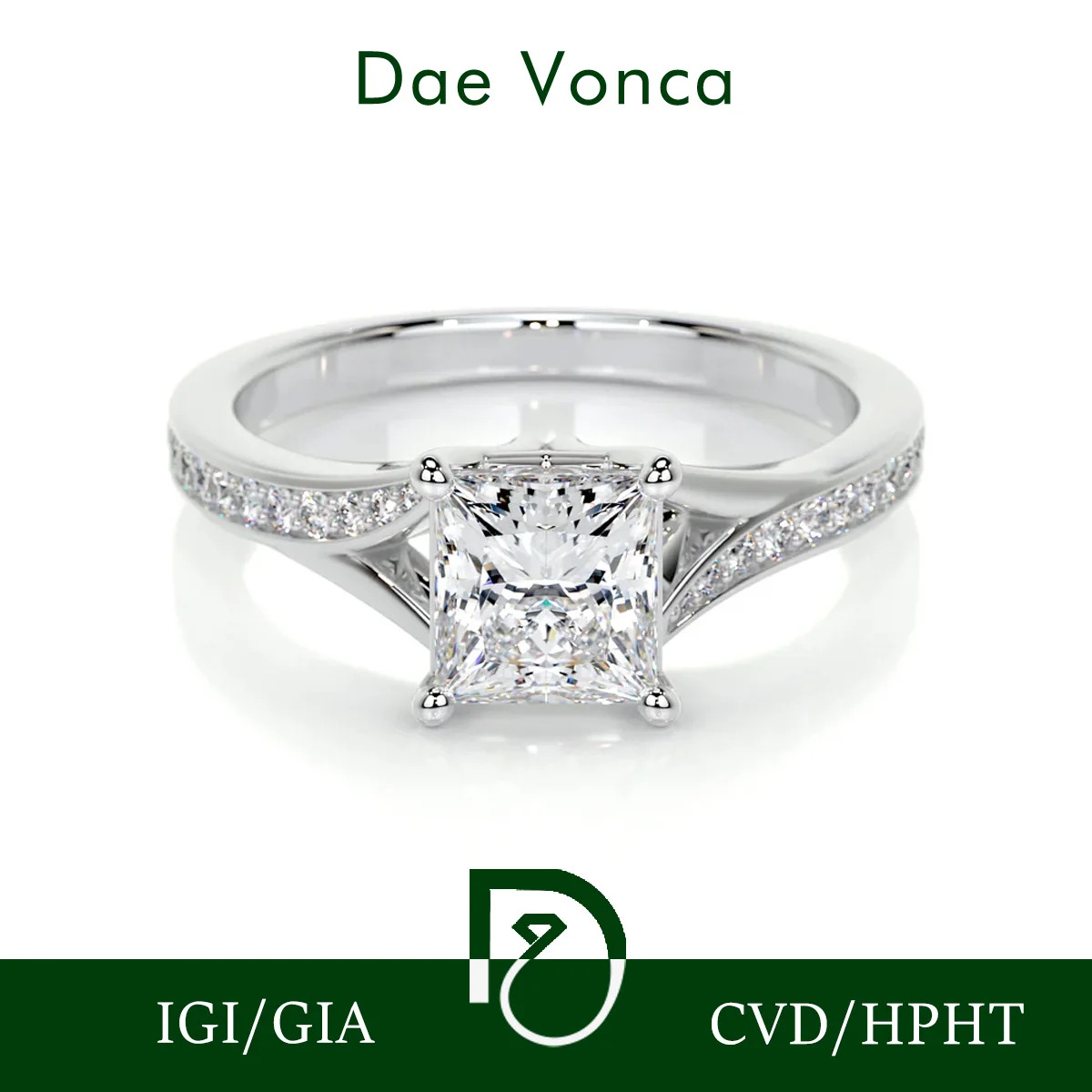 

PT950/14K/18K White Gold Center Stone Princess Cut Lab Grown With Zero Emissions Diamond Solitaire Half Eternity Ring For Women