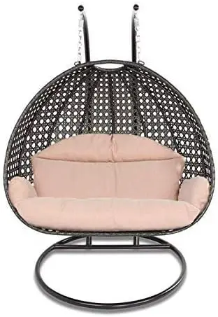 ® Luxury 2 Person Wicker Swing Chair ((2 Person) X-Large-Plus, Charcoal Rattan/Latte Cushion)