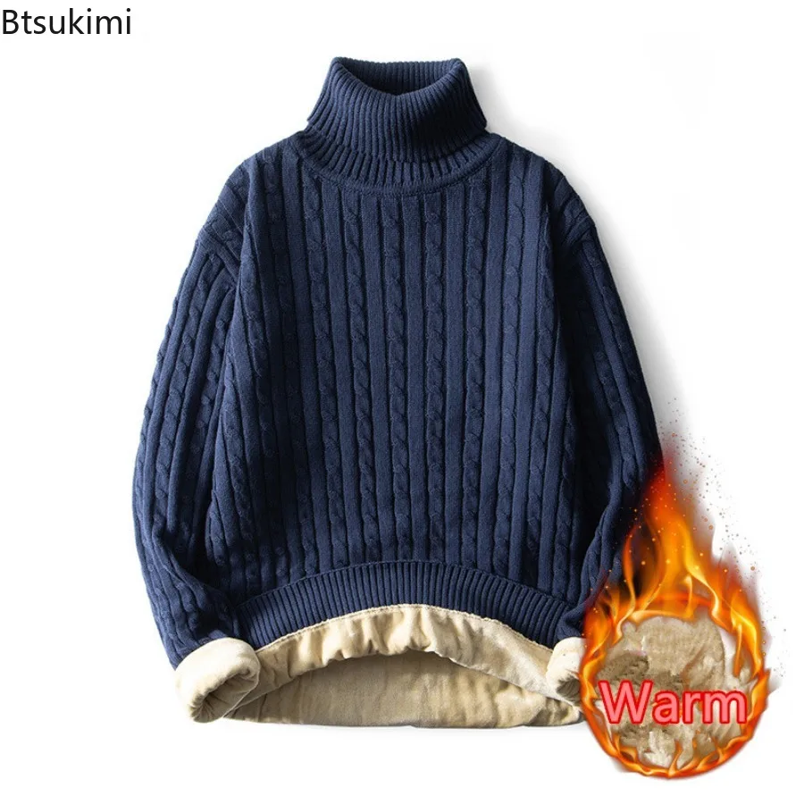 

2024 Men's Autumn Winter Turtleneck Sweaters Plush Thicken Keep Warm Knitted Sweater Pullover Male Casual Knitwear Sweater Coats