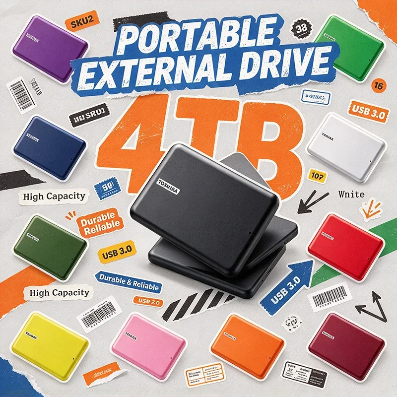 SSD portátil de 4 TB, USB 3.2, unidade de estado sólido externa de alta velocidade, disponível em várias cores, armazenamento externo para portátil, PC e telemóvel.