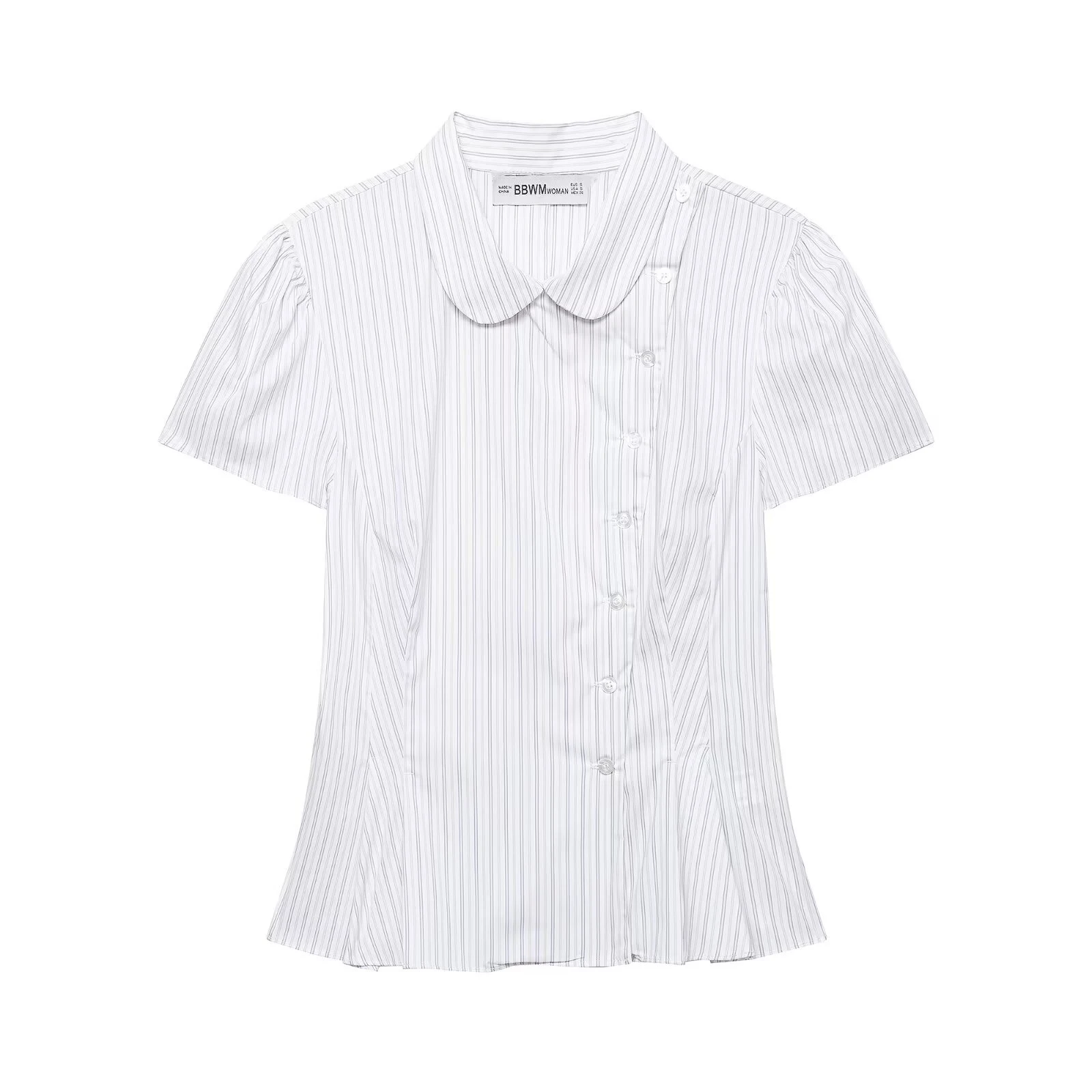

2026 spring/summer new women's clothing sweet and fashionable doll collar striped poplin short sleeved shirt for women