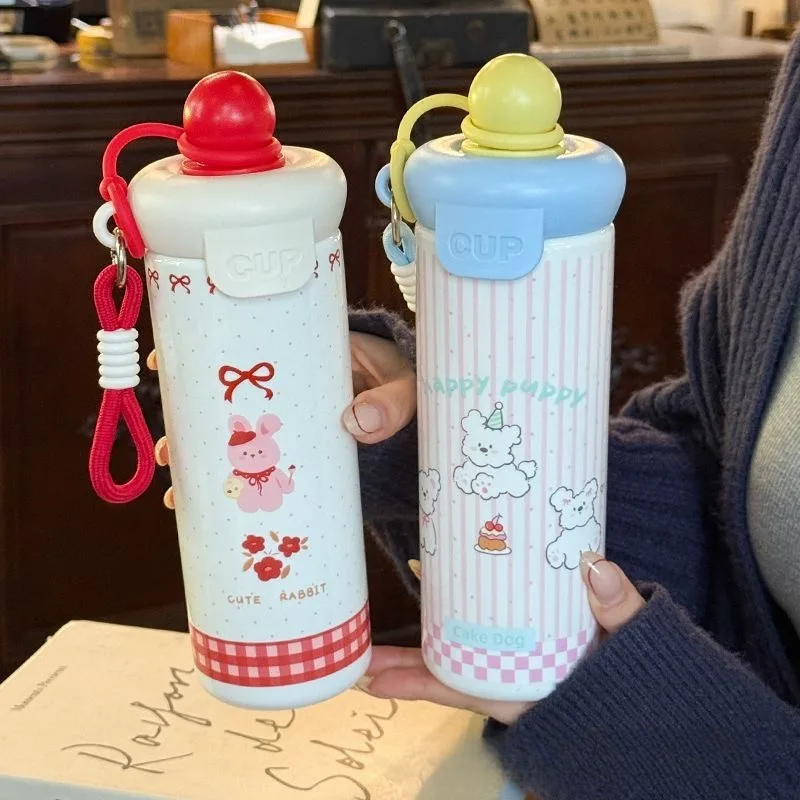 

Kawaii Ins Water Bottle With Straw 600ml Plastic Coffee Juice Tea Cup Portable Drinking Bottle For Girl Woman Kids BPA Free