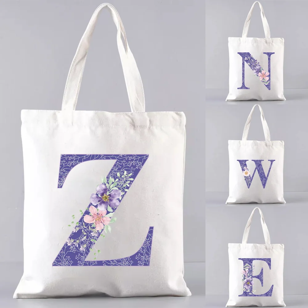 

Shopping Bag Eco Shoulder Bag Groceries Women Handbags Shopper Reusable Large Capacity Students Books Bag Purple Flower Pattern