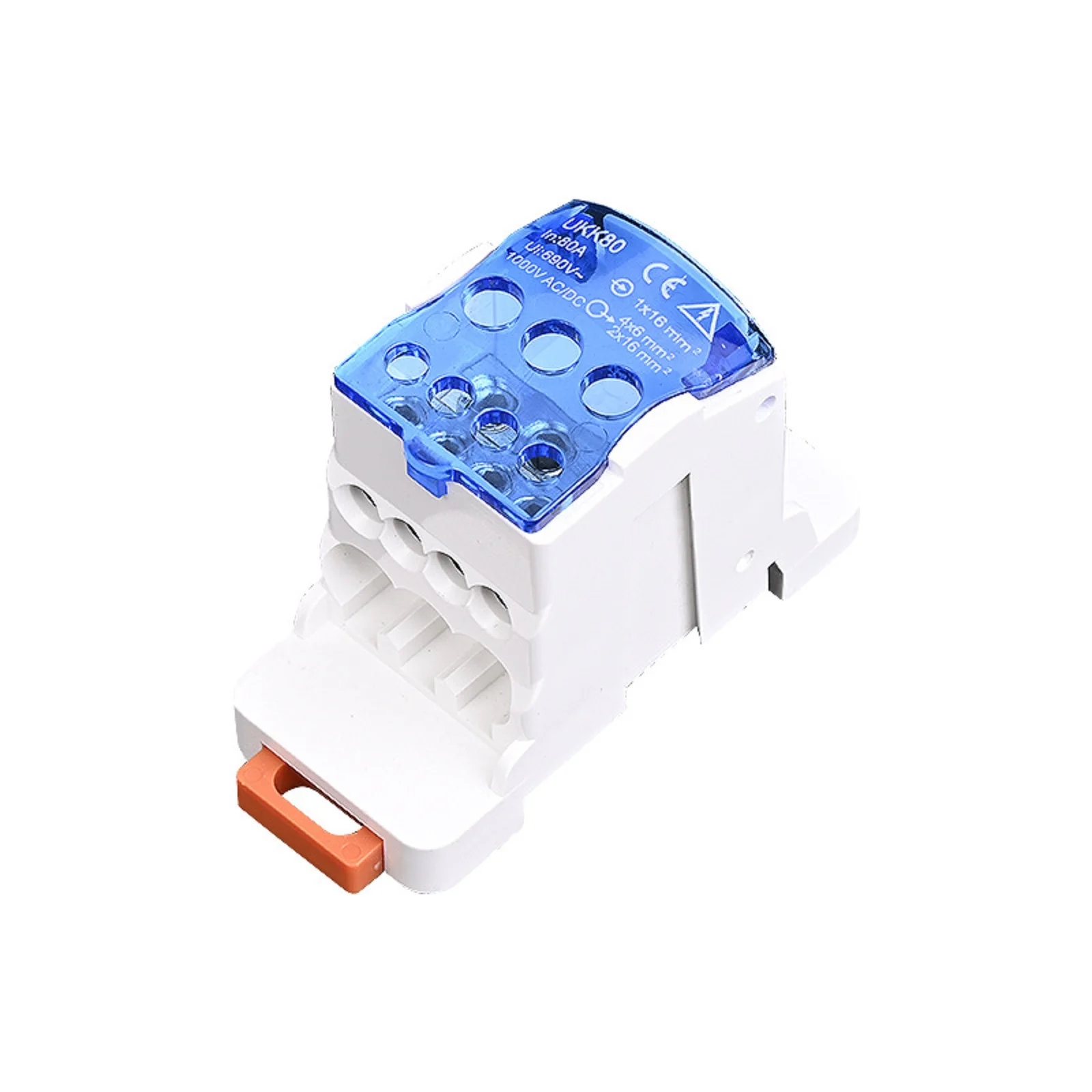 UKK80A Electrical Power Distribution Junction Box Split Terminal Block with 1 Inlet 6 Outlets for Din Rail Mount AC 690V 80A