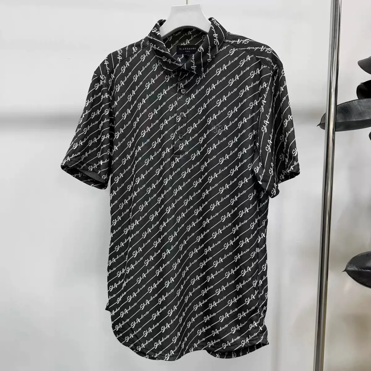 ST ANDREWS Men's Letter Golf T-shirt British Stretch Breathable Quick-dry Polo Shirt