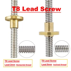 2pcs Top Quality T8 Lead Screw Lead 8mm/2mm Length 100/200/300/400mm Pitch 2mm with Nut 3D Printer Parts
