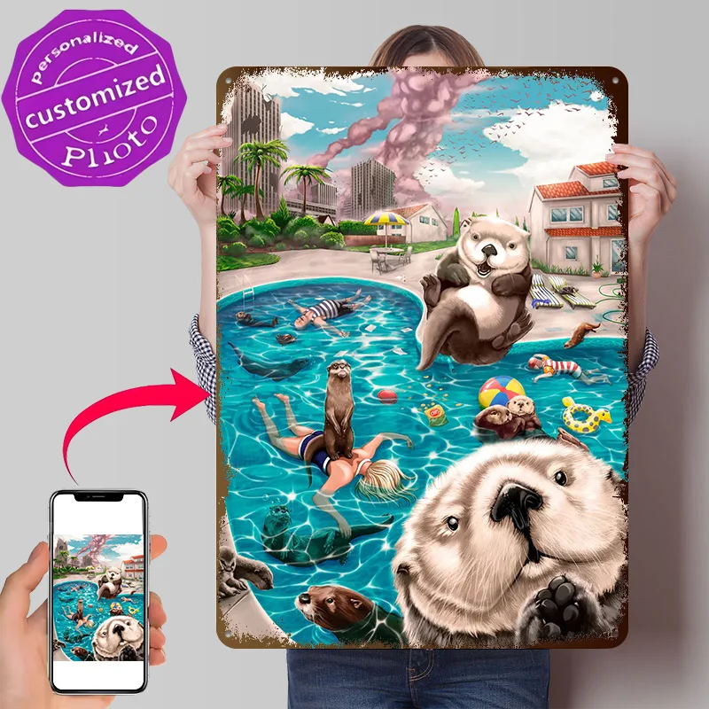 See You on the Otter Side 3D Texture Printed Poster Custom Vintage Metal Tin Plate Sign for Wall Art Home Decor Items Wand Deko