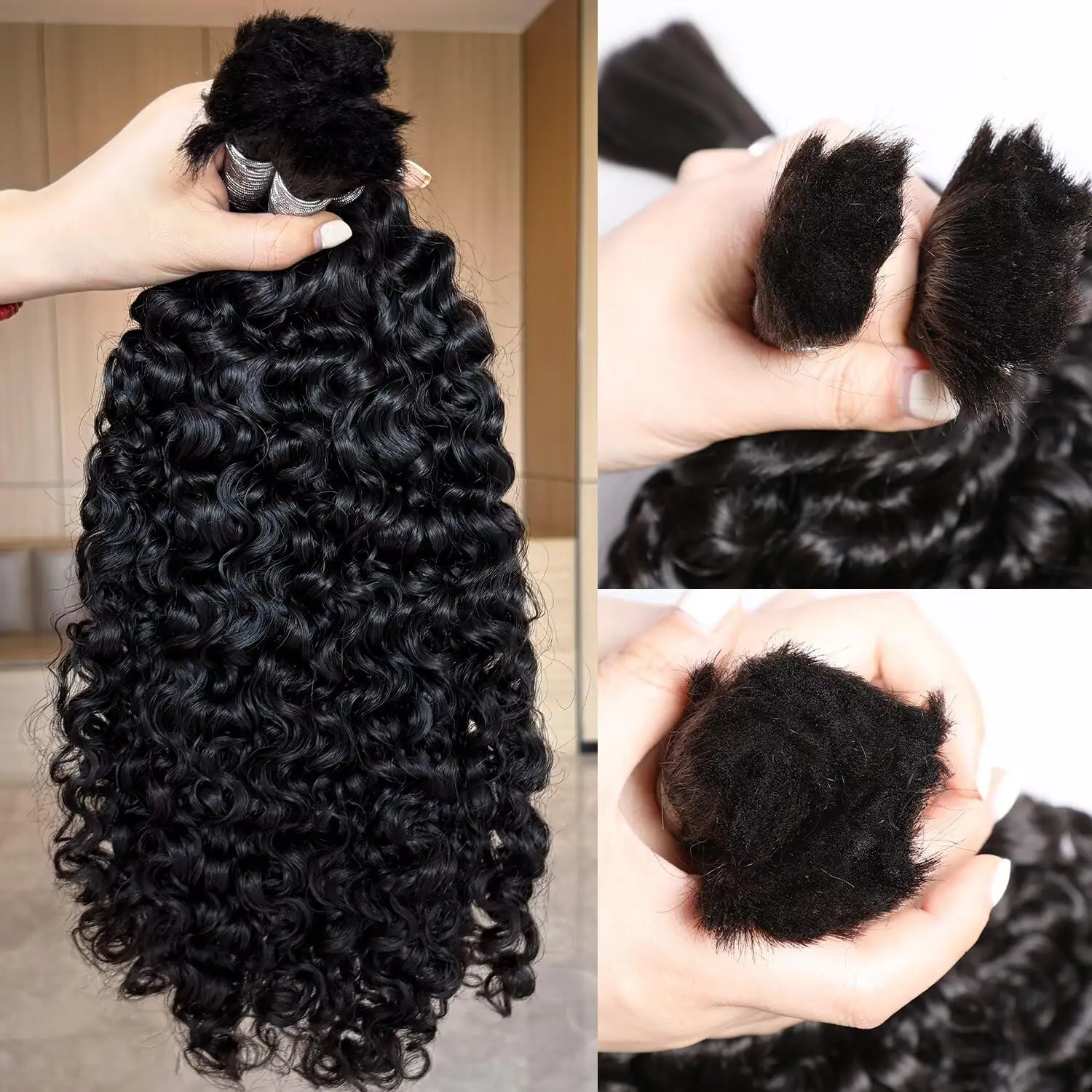 Human Hair Extensions Boho Human Braiding Hair For Bohemian Knotless Braids Deep Wave 30Inch Natural Black For Black Women